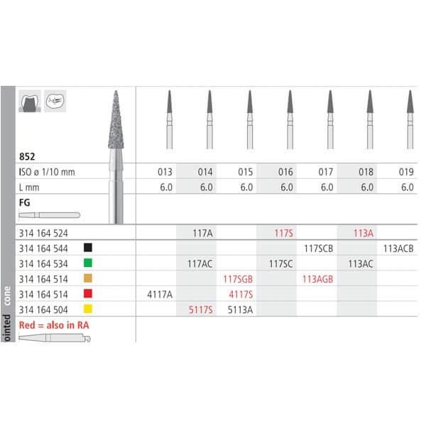 Bur 852 FG Diamond Medium Beveled Cone (6 pcs)