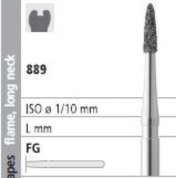 889 FG Flame Diamond Bur Long Neck - 6 Pieces
