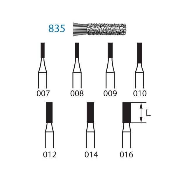 Short Flat Cylindrical Bur 835 Diamond for FG (5 pcs)
