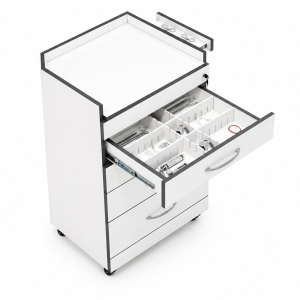 Dental Cabinet with Silent Swivel Wheels and Tempered Glass Countertop