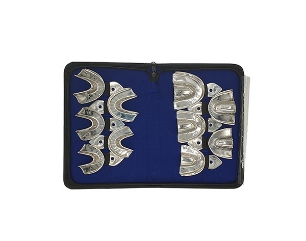 Kit of 10 Rim Lock Metallic Impression Trays with Upper and Lower Case
