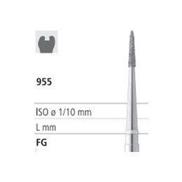 955 FG Beveled Cone Long Neck Fine Diamond Bur - 6 Pieces