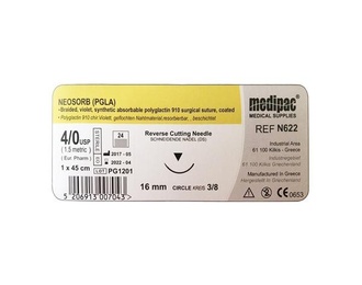 NEOSORB PGLA Absorbable Sutures 3/8 Circle Needle 16mm, 45cm Thread