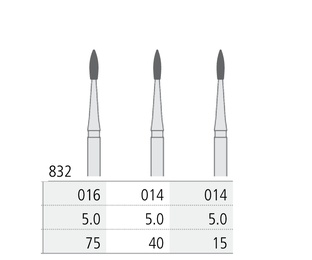 832 CA Contra-Angle Flame Diamond Burs, Pack of 3